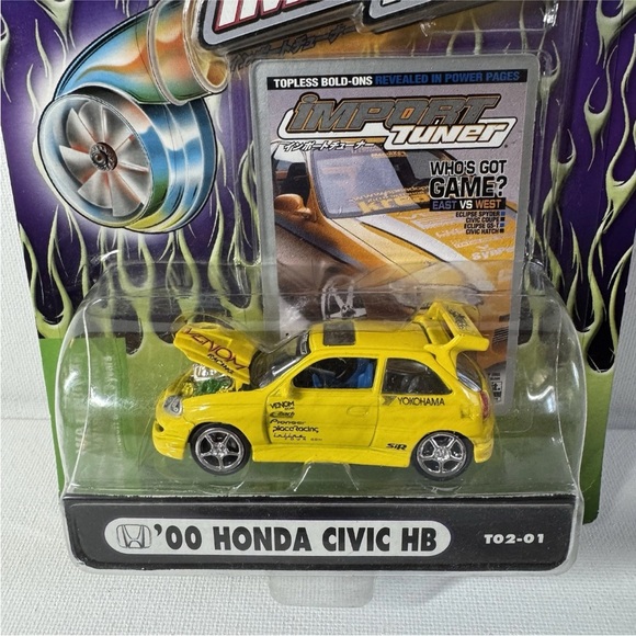 Muscle Machines Import Tuner 2000 Honda Civic Hatchback Yellow 1:64 Diecast New - Picture 2 of 6